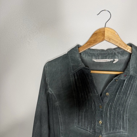 Soft Surroundings | Heavenly Soft Pigment Wash Button Down Shirt in Olive Green - Picture 2 of 9